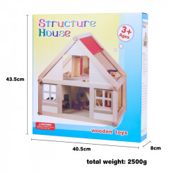 Structure House, casuta montessori din lemn natur cu 4 seturi de mobilier (parter si etaj)