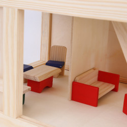 Structure House, casuta montessori din lemn natur cu 4 seturi de mobilier (parter si etaj)