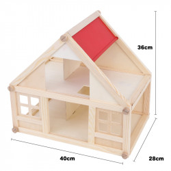 Structure House, casuta montessori din lemn natur cu 4 seturi de mobilier (parter si etaj)
