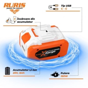 Acumulator Ruris Alfa UP 2800e X - Charge 20 V, 8Ah incarcare USB-C (28000RUR26A)
