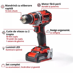 Mașină de găurit și înșurubat fără fir TP-CD 18/50 Li BL (2x2,0Ah) - Img 3