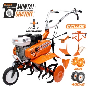 Motosapa DAC 7000 ACC3, 7CP + roti cauciuc 4.00-8+rarita+plug+adaptor+dispozitiv scos cartofi+roti metalice 400 fara manicot+cultivator