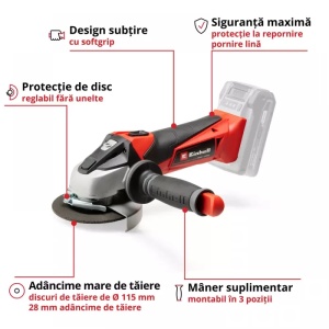 Polizor unghiular fara fir Einhell TE-AG 18/115 Li-Solo 4431110 - Img 3