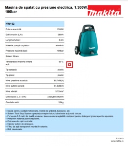 Masina de spalat cu presiune electrica, 1.300W, 100bar Makita HW102 - Img 5