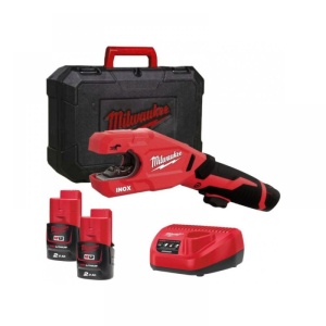 Tăietor de țevi din oțel inoxidabil Milwaukee M12 PCSS-202C M12™ RAPTOR™, cu doi acumulatori 12V 2 Ah