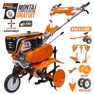 Motosapa RURIS 7500 ACC3, 7 CP, roti cauciuc 4.00-8, rarita, plug, dispozitiv cartofi, acccesoriu tractat, cultivator multifunctional, roti metal
