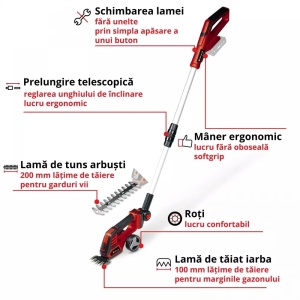 Foarfecă pe acumulator pentru tuns iarbă si gard viu, Einhell GE-CG 18/100 Li T-Solo 3410310 - Img 9