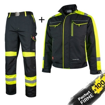 100x Pachet Reflectorizat Costum salopeta lucru: Pantaloni si Jacheta