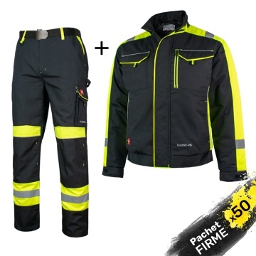 50x Pachet Reflectorizat Costum salopeta lucru: Pantaloni si Jacheta