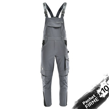 10x Pantaloni salopeta cu pieptar, rezistenti si functionali Gri-Negru