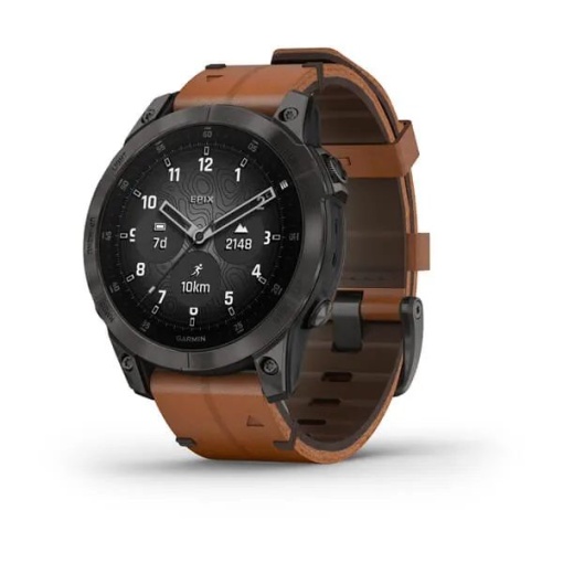 Ceas Garmin Epix Gen2 Sapphire - Black Titanium Cu Brăţară De Piele Chestnut