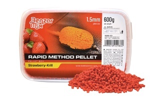 Benzar Rapid Method Pellet 1.5mm 600g – micropelete pre-umectate, gata de utilizare, cu dizolvare controlată și arome puternice, ideale pentru pescuitul la method feeder.