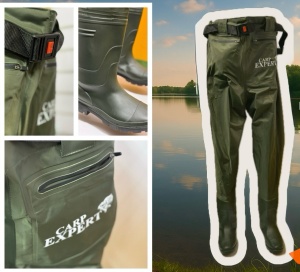 Cizme piept Carp Expert CXP Hip Waders – pantaloni cu cizme integrate, impermeabili 100%, ușori și ergonomici, pentru pescuit și activități în apă