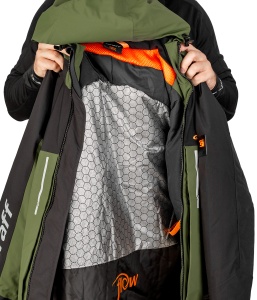 Costum tehnic de iarnă flotabil Graff FLOAT GUARD Fishing Set 215-O-B-7/1 Edition 4.0, în varianta de culori 7/1 cu inserții reflectorizante și design tactic, echipat cu membrană BRATEX de 10.000mm, spumă flotabilă FLOAT și fermoare etanșe YKK VISLON.