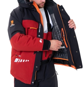 Costum tehnic de iarnă Graff WARMGUARD Winter Set 219-O-B-4, jachetă și pantalon de culoare oliv, echipat cu membrană BRATEX de 25.000mm, izolație SUBZERO, finisaj hidrofob DRY CARE și fermoare etanșe YKK AquaGuard