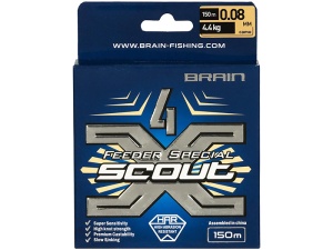Fir textil Brain Feeder Scout Camo 4X – împletire strânsă, scufundare rapidă, rezistență ridicată și distanță excelentă la lansare. Lungime 150m.
