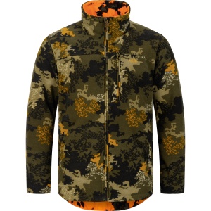 Jachetă reversibilă de vânătoare din fleece silențios Blaser Silence Rotation Silence Camo și Blaze Orange.