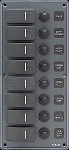 Panou electric aluminiu 12V/24V EVAL cu sigurante automate si etansare IP66, disponibil in variante cu 6 si 8 circuite.