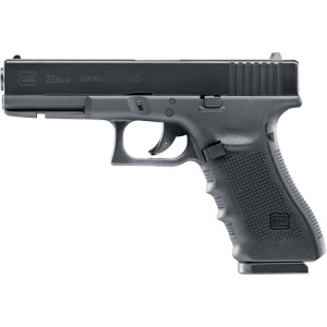 Pistol airsoft CO2 Umarex Glock 22 Gen4 6mm cu licență oficială GLOCK, glisieră metalică și energie sub 2 Jouli.