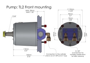 Pompă de guvernare hidraulică Ultra Heavy-Duty Hydrodrive TL2-30MRA (28cc) pentru motoare între 175-350 CP – Componentă marină originală cu supapă integrată No-Feedback, compatibilă cu ulei ATF III, fitinguri incluse.