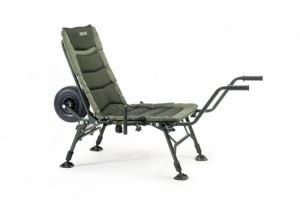 Scaun Mivardi Feeder Master Cu Sistem Transport – Vizualizare configurație troller cu roată pneumatică și spătar înalt pentru confort extrem.