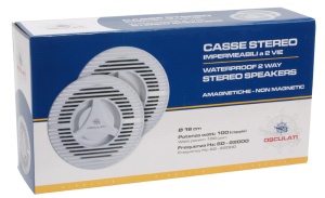 Set 2 Boxe Audio Osculati 100W – Difuzoare pe 2 căi, albe, cu design non-magnetic special conceput pentru a nu perturba instrumentele de navigație și busola.