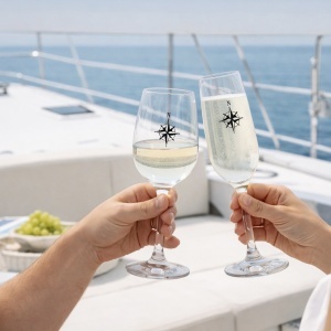 Set de 6 pahare antialunecare pentru vin de 320ml din colecția Northwind de la Marine Business, fabricate din Tritan incasabil cu inel antiderapant din cauciuc, ideale pentru ambarcațiuni și iahturi.