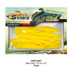 Shad suplu impregnat cu miros Fast Strike Huky Kuky 11.5cm 4.3g 10 bucati plic cu tavita rigida.