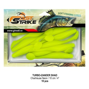 Shad de șalău Fast Strike Turbo Zander 10cm 10bucati blister rigid pentru pescuit la răpitori.