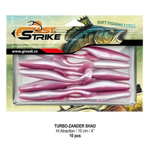 Shad de șalău Fast Strike Turbo Zander 10cm 10bucati blister rigid pentru pescuit la răpitori.