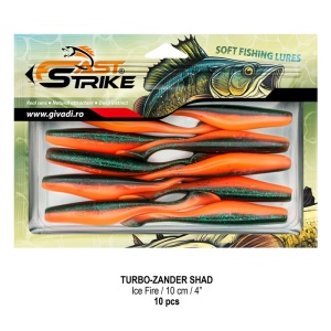 Shad de șalău Fast Strike Turbo Zander 10cm 10bucati blister rigid pentru pescuit la răpitori.