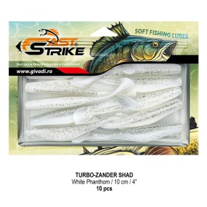 Shad de șalău Fast Strike Turbo Zander 10cm 10bucati blister rigid pentru pescuit la răpitori.