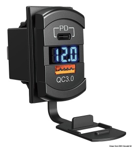 Voltmetru și Priză Marină USB Tip A + C Osculati, Tip Întrerupător, 6A