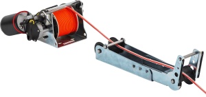 Anchoră electrică încastrată Stronger Steelhands 35 I PRO pentru instalare internă sub punte, echipată cu motor de 120W la 12V, funcție de intrare lentă în apă, cădere liberă, ruliu din oțel galvanizat și tambur cu 40m frânghie