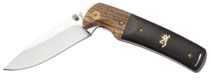 Briceag Browning Buckmark Hunter – Lamă de 76mm din oțel 8Cr14MoV, mâner ergonomic din Zytel cu inserție de lemn și husă de nylon.