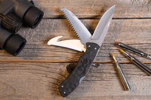 Briceag Browning Primal Kodiak 3 – Sistem cu 3 lame pliabile (Drop Point 89mm, Guthook, Fierăstrău), oțel inox și mâner cauciucat anti-alunecare