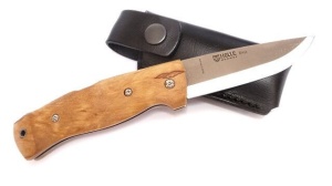 Briceag Helle Bleja, Oțel Inox Triplu Laminat, Mesteacăn Buclat, 85mm