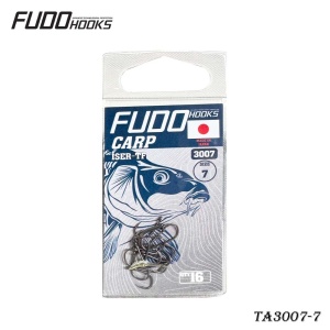 Cârlige Fudo Iseama Ring Black-Nickel – vârf Triangle Point, oțel japonez, formă Iseama, acoperire BN anticoroziune, ideale pentru crap și feeder.