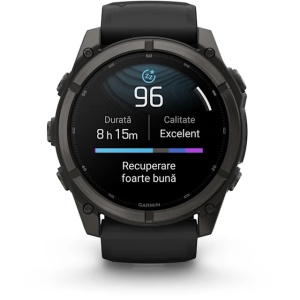 Smartwatch GPS Garmin fēnix 9 Sapphire 51mm Titanium cu ecran AMOLED și carcasă Carbon Grey DLC.