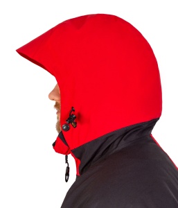 Costum tehnic de iarnă flotabil Graff FLOAT GUARD Fishing Set 215-O-B-4 Edition 4.0, de culoare grafit cu finisaje portocalii de siguranță, echipat cu membrană BRATEX de 10.000mm, umplutură din spumă flotabilă FLOAT și fermoare etanșe YKK VISLON