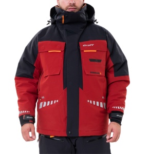 Costum tehnic de iarnă Graff WARMGUARD EXTREME Winter Set 220-O-B-4 de culoare oliv, echipat cu membrană BRATEX de 25.000mm, izolație termică SUBZERO pentru ger extrem de până la –50°C, finisaj DRY CARE și fermoare YKK AquaGuard.