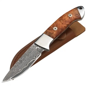 Cuțit Frankonia Parforce Damasc, Oțel 440C, Lemn de Rădăcină, 90mm