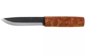 Cuțit Helle Viking – Model istoric robust cu lamă de 110mm din oțel carbon triplu laminat, finisaj rustic și mâner din mesteacăn curly.