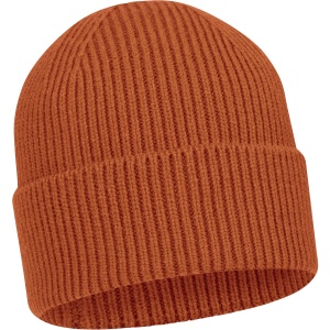 Fes tricotat din lână Blaser Tommy Rib Burned Orange cu manșetă lată și logo metalic Argali.