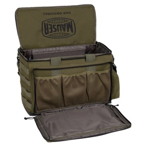 Geantă profesională pentru poligon și muniție Mauser Range Bag Olive cu separatoare interioare și sistem MOLLE.