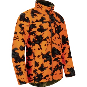 Jachetă reversibilă de vânătoare din fleece silențios Blaser Silence Rotation Silence Camo și Blaze Orange.