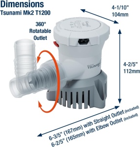 Kit Pompă Santină Attwood Tsunami MK2 T1200 – Pachet profesional de mare putere cu accesorii de 28mm și valvă antiretur, proiectat pentru evacuarea rapidă a apei.