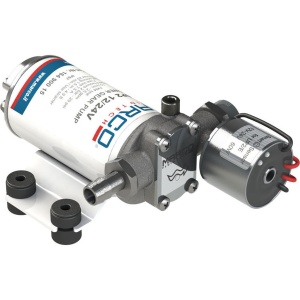 Kit Duș Complet Marco SP 2 – Vizualizare pompă electronică din alamă nichelată, furtun 4m și pară de duș în carcasă albă, debit 10L/min pentru uz nautic și camping