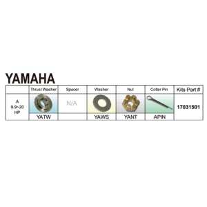 Kit complet prindere elice Yamaha F9.9-F20 – Ansamblu de fixare premium pentru axul cu 8 caneluri, esențial pentru mentenanța și siguranța motoarelor Yamaha în 4 timpi.