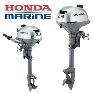 Motor barcă Honda BF2.3DH SCHU 2.3CP cu cizmă scurtă 418 mm, motor compact în 4 timpi, răcire pe aer, greutate 13,5 kg, ideal pentru bărci gonflabile și pescuit recreativ.